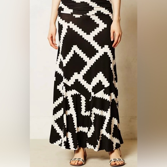 Anthropologie Maeve Geometric abstract print Maxi kick flare skirt size M - Picture 2 of 8